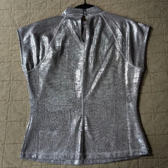 Anthropologie Pilcro Cap-Sleeve Mock-Neck Metallic Top - Picture 2 of 4